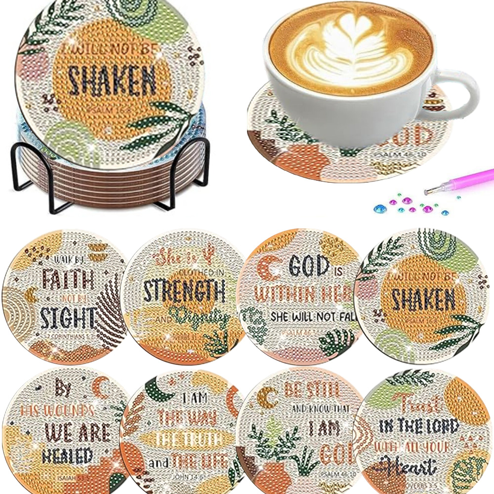 Resin Art Design - 8 Parça/Set Elmas Boyama Bardak Altlıkları