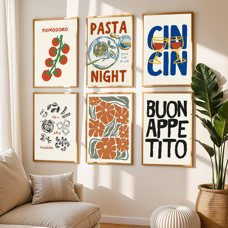 Resin Art Quotes - Retro İtalyan Mutfağı Elmas Posteri Makarna