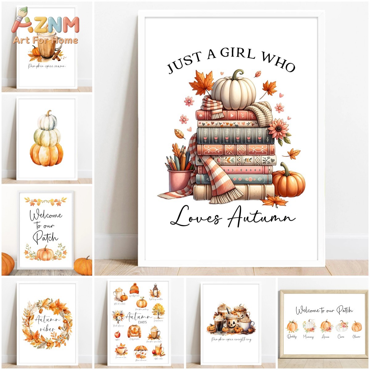 Resin Art Quotes - AZNM Suluboya Sonbahar Kitapları Balkabağı Kahve
