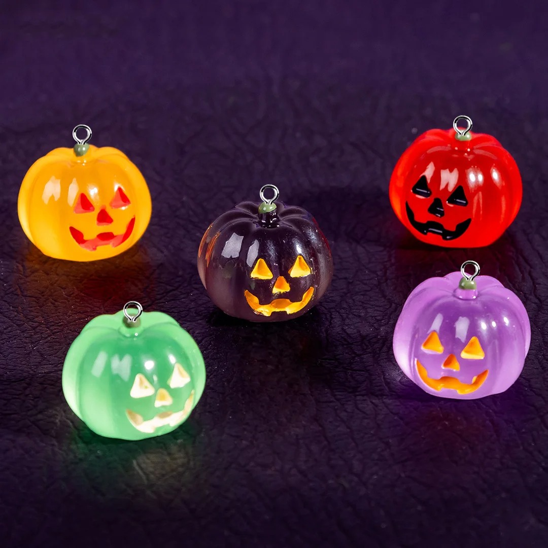 Resin Art Earrings - 5 Adet Kawaii Işıklı Balkabağı Reçine