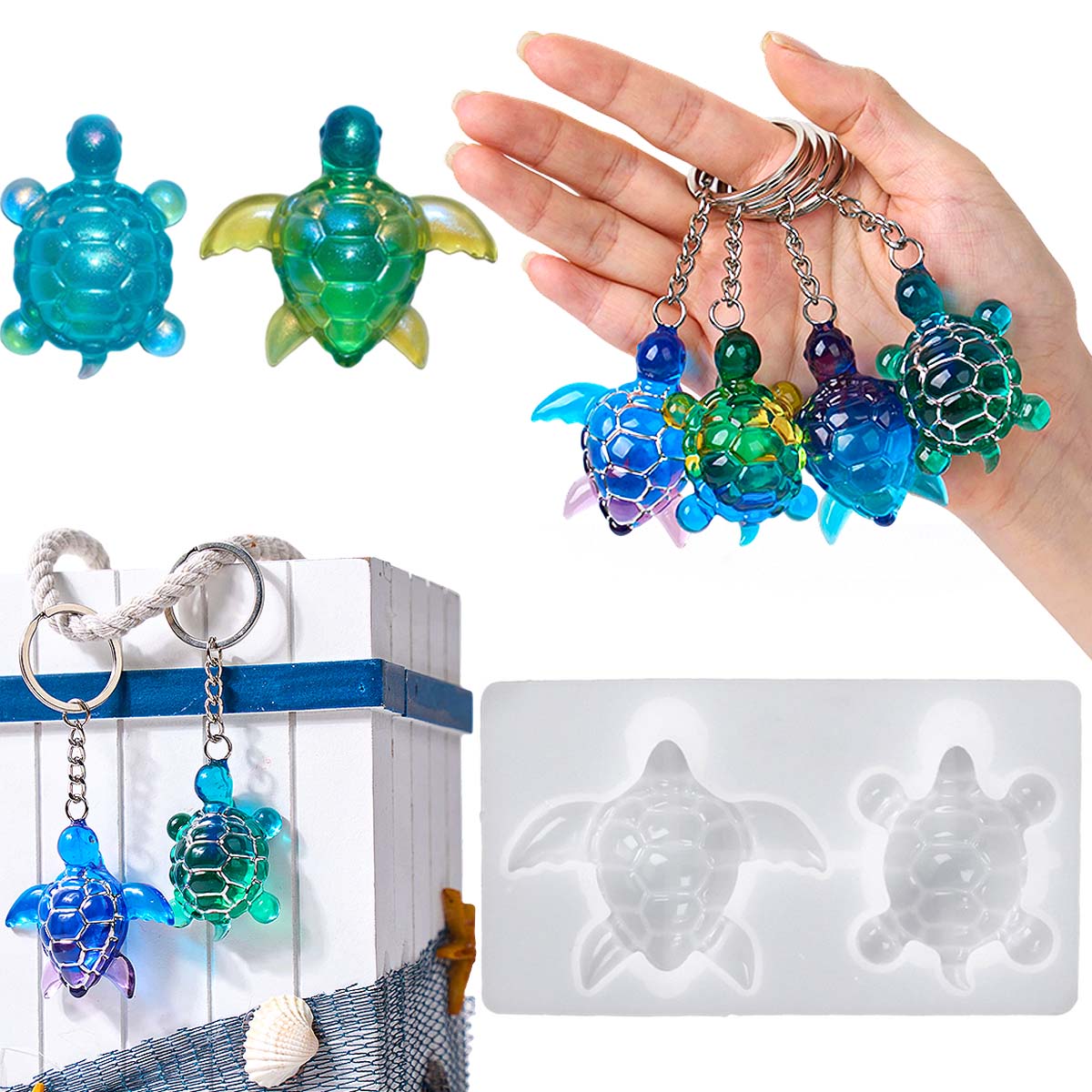 Resin Art Beach - 3D Deniz Kaplumbağası Anahtarlık Silikon Kalıp